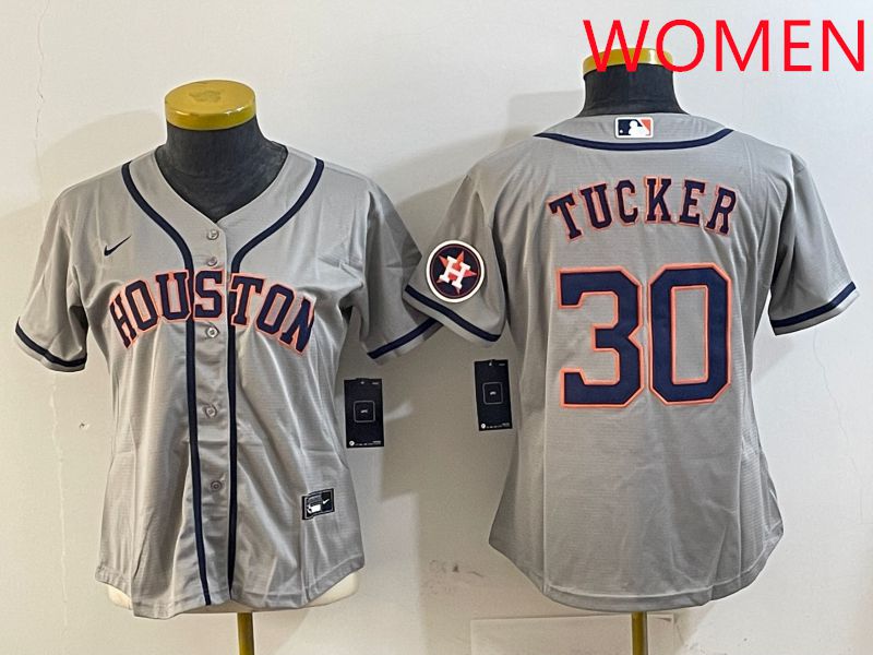 Women Houston Astros 30 Tucker Grey Game 2025 Nike MLB Jersey style 1